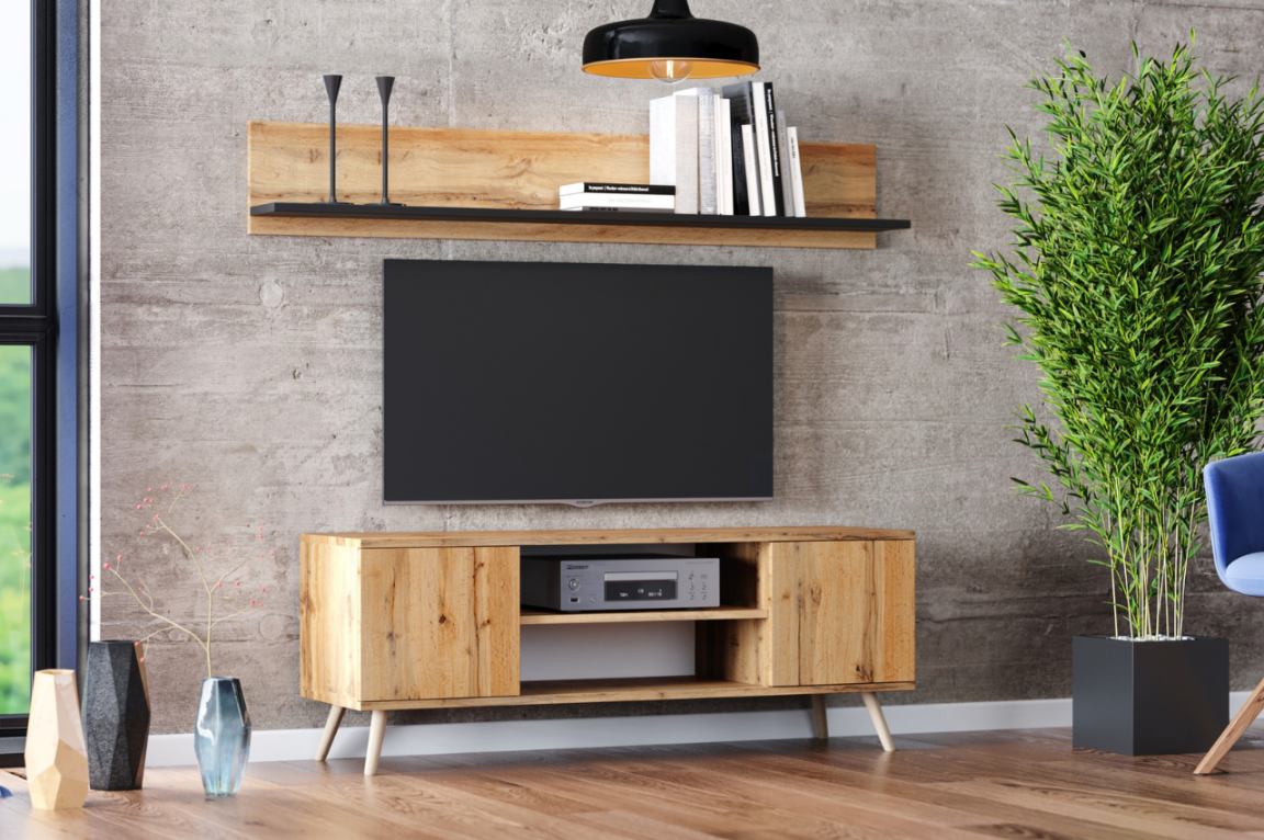 Półka Shelf 100 cm dąb craft złoty czarny