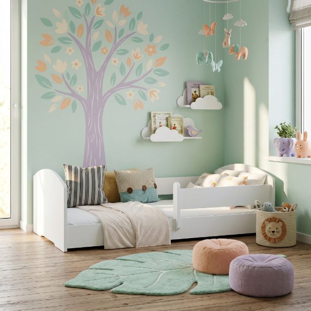 Łóżko dziecięce Montessori Leo 140×70 cm – niskie łóżko z barierką