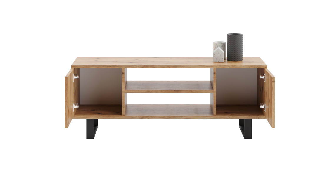 Szafka RTV 135 cm loft dąb craft złoty – lamele