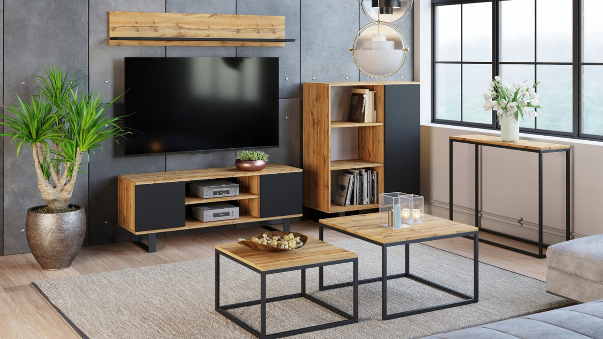 Szafka RTV 155 cm loft dąb craft złoty – czarny