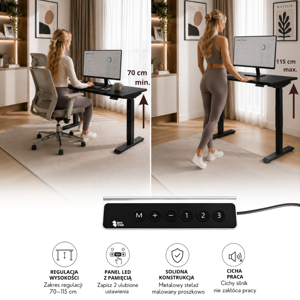 Biurko Flexi 138 cm regulowane podnoszone elektryczne komputerowe – Dąb Artisan / Czarny