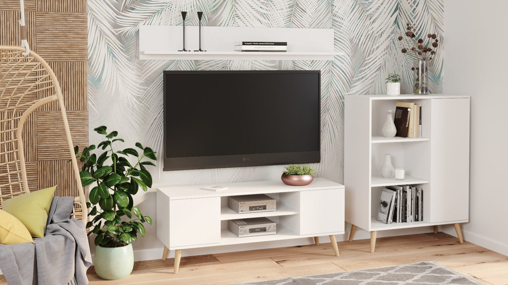 Szafka RTV 135 cm skandynawska biała