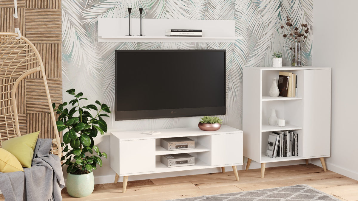 Szafka RTV 135 cm skandynawska biała