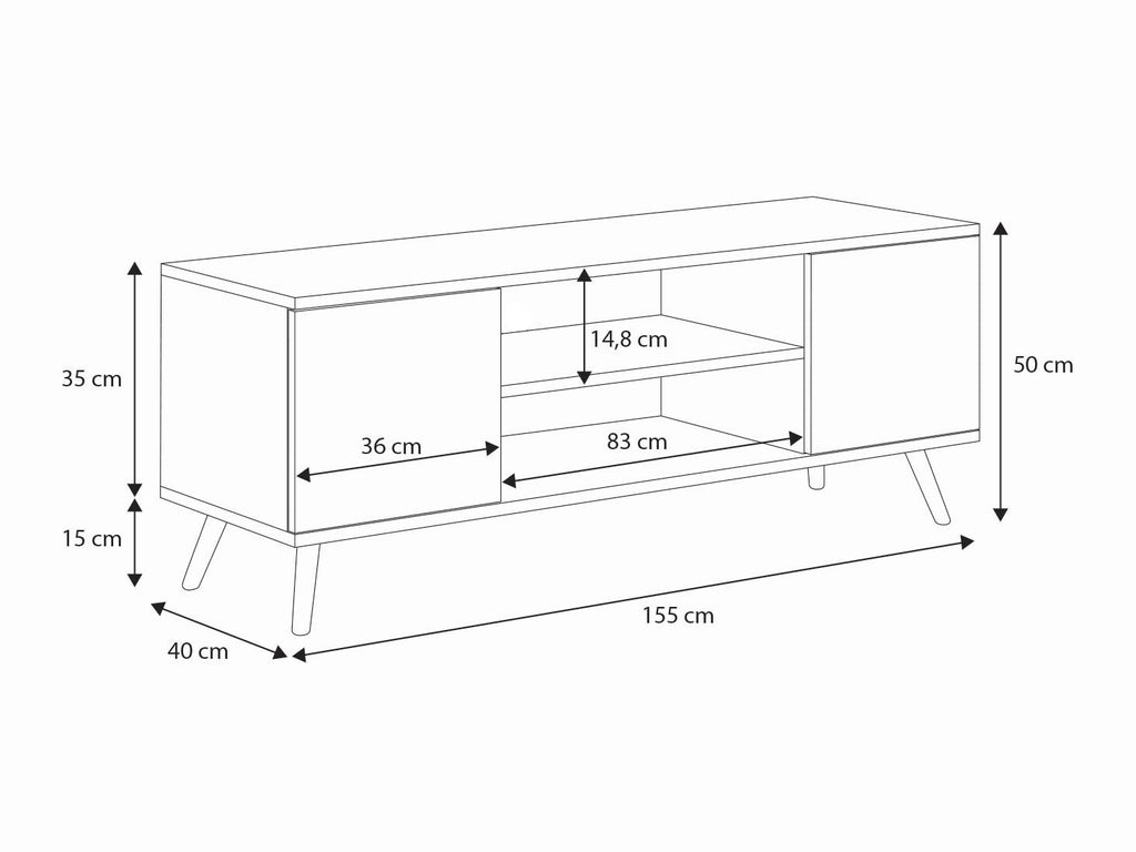 Szafka RTV 155 cm skandynawska dąb craft złoty – biel