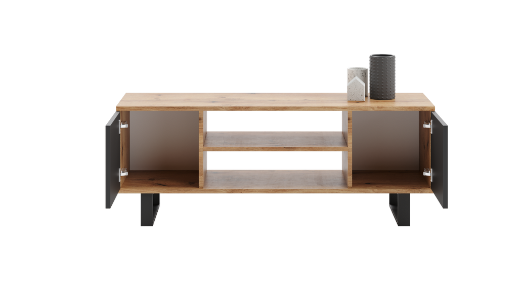 Szafka RTV 155 cm loft dąb craft złoty – czarny