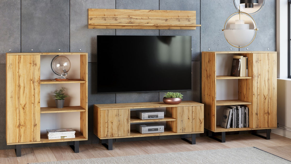 Szafka RTV 155 cm loft dąb craft złoty