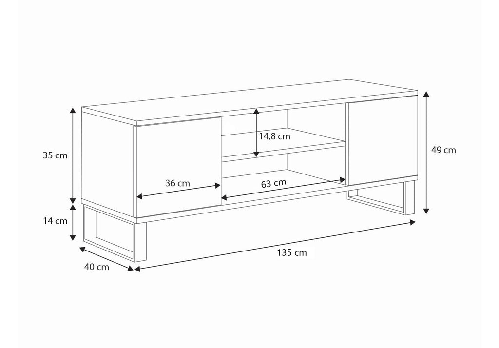Szafka RTV 135 cm loft dąb craft złoty – lamele