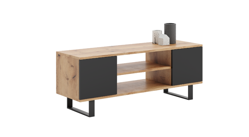 Szafka RTV 155 cm loft dąb craft złoty – czarny