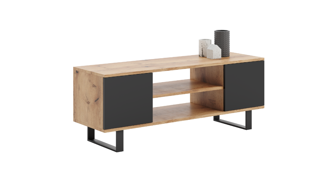 Szafka RTV 155 cm loft dąb craft złoty – czarny