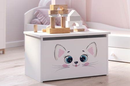 Skrzynia na zabawki Daria biała z nadrukiem Pink Cat