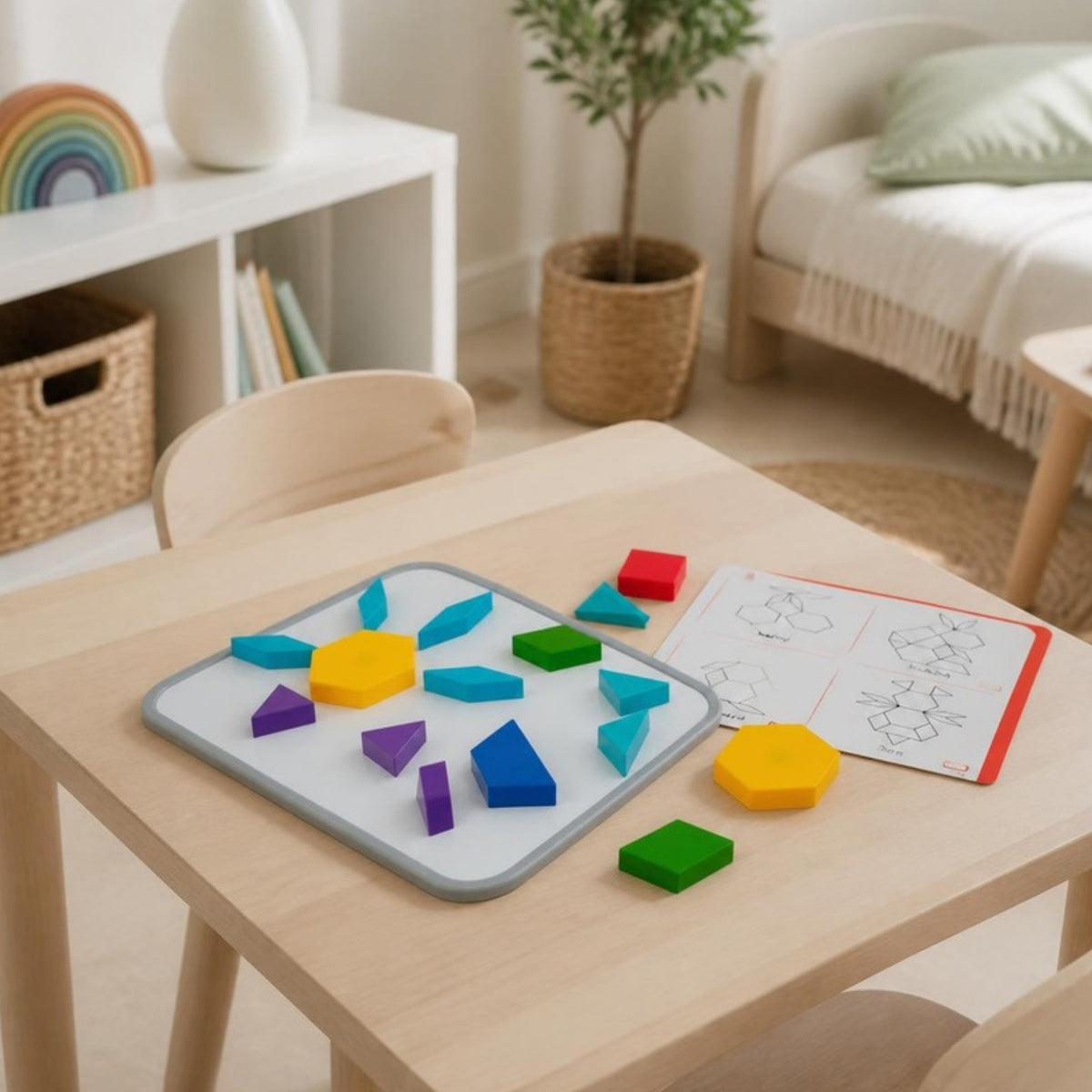 Klocki magnetyczne Tangram 20 el. układanka Z tablicą, od 3 lat