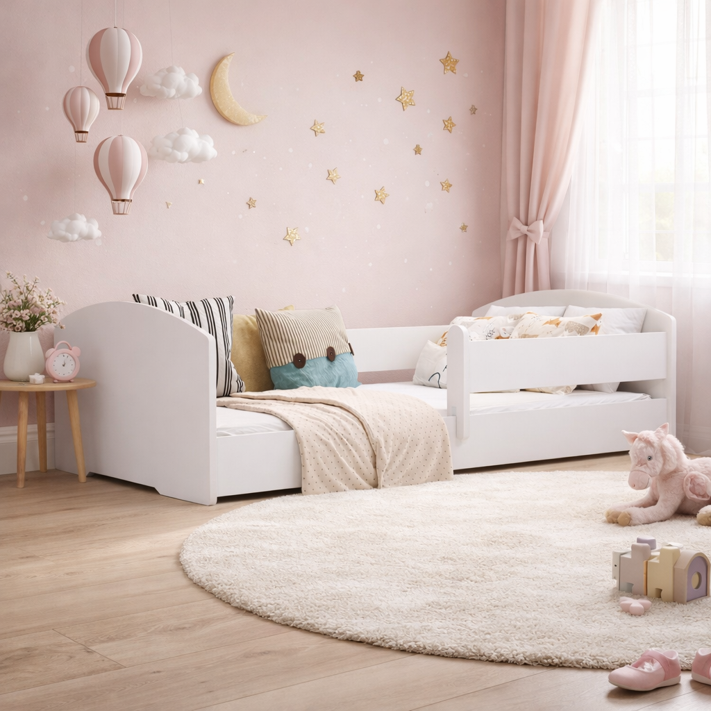 Łóżko dziecięce Montessori Leo 160×80 cm – niskie łóżko z barierką