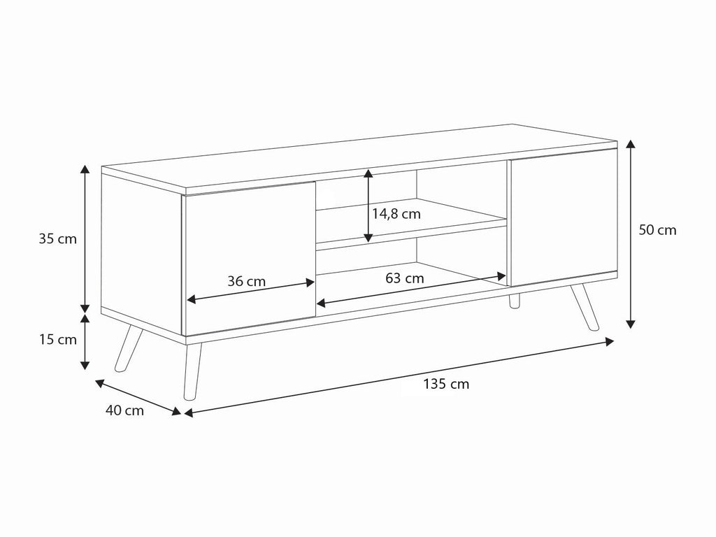 Szafka RTV 135 cm skandynawska dąb craft złoty-biel