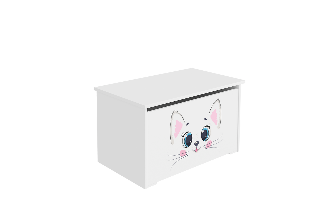 Skrzynia na zabawki Daria biała z nadrukiem Pink Cat