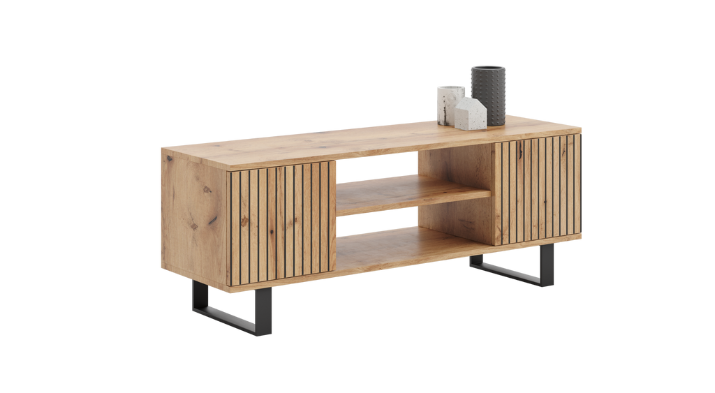 Szafka RTV 155 cm loft dąb craft złoty – lamele