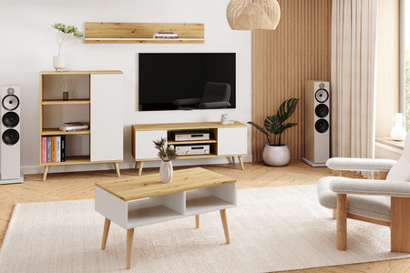 Szafka RTV Focus 155 cm Dąb artisan biały