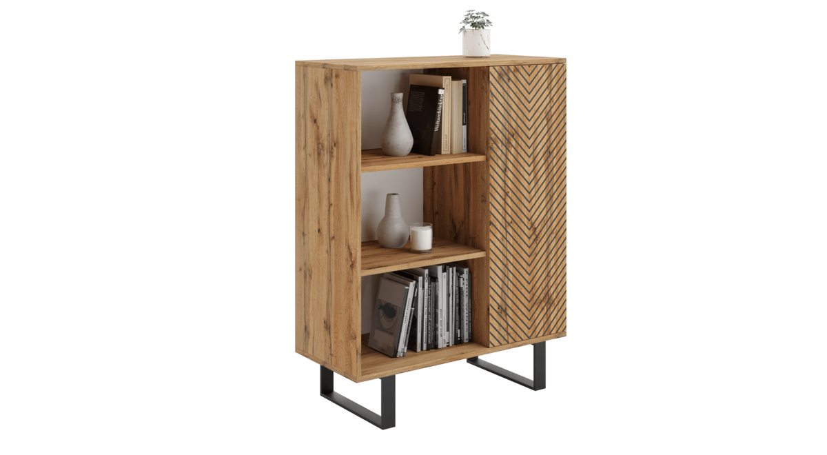Regał szafka Fondi dąb craft złoty – czarny, styl loft (FONDI_DW-J/NP/13)