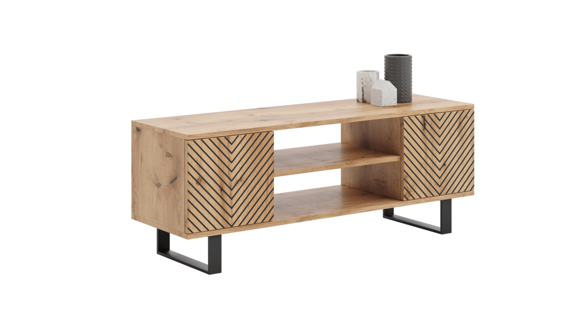 Szafka RTV 135 cm loft dąb craft złoty – jodełka