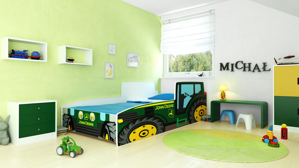 Łóżko pojedyncze Traktor zielony 160×80 cm z materacem