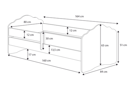 Łóżko dziecięce Fala z szufladą i barierką 160×80 cm Słonik