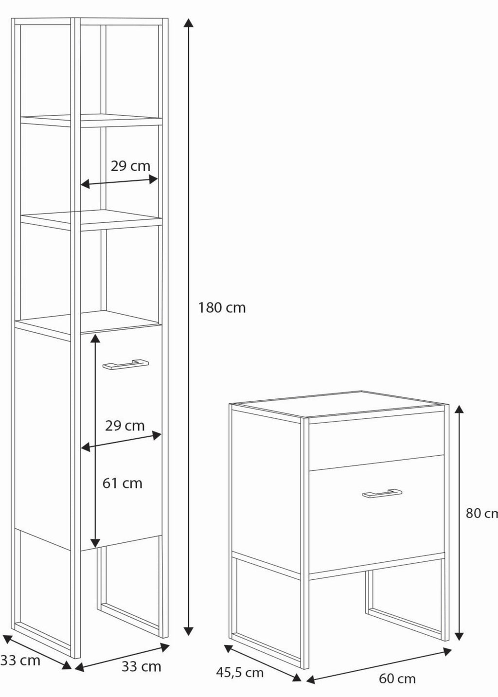 Zestaw mebli łazienkowych Aura szafka i regał loft 1