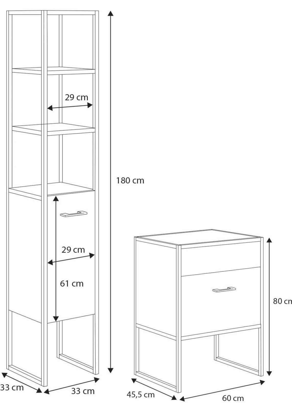 Zestaw mebli łazienkowych Aura szafka i regał loft 1
