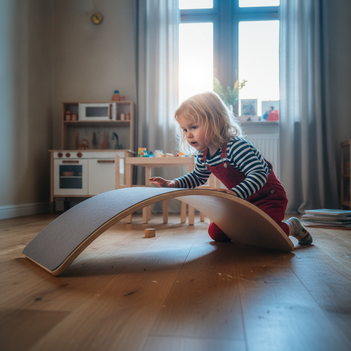 Drewniana z filcem Adamtoys deska balansująca półksiężyc, od 3 lat