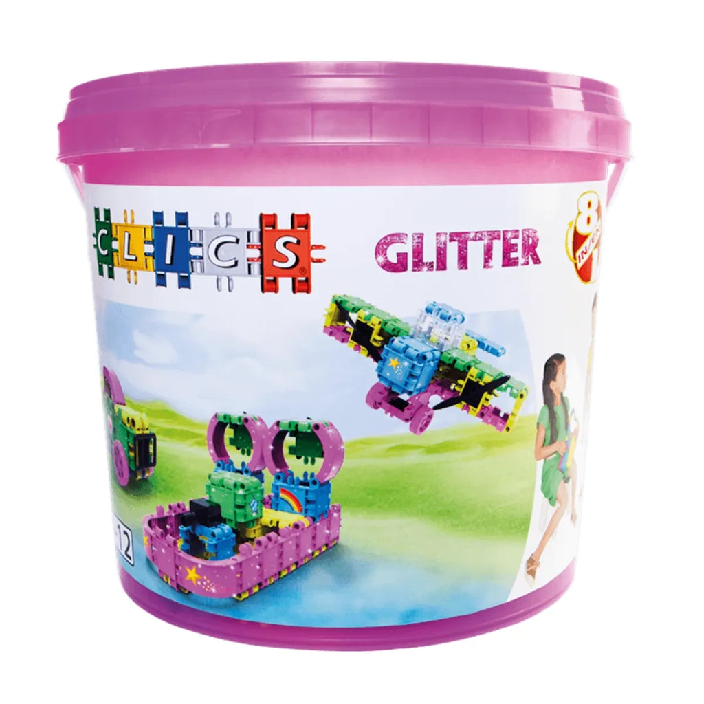 Klocki Clics Wiaderko 8w1 Glitter brokatowe 175 el., od 4 lat