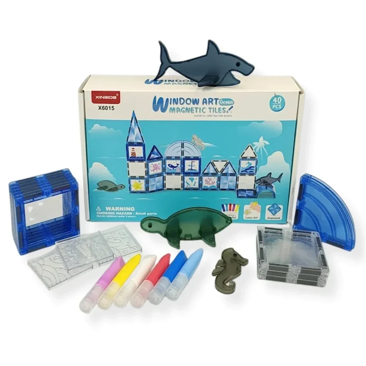 Klocki magnetyczne Ocean przezroczyste 40 el., od 3 lat