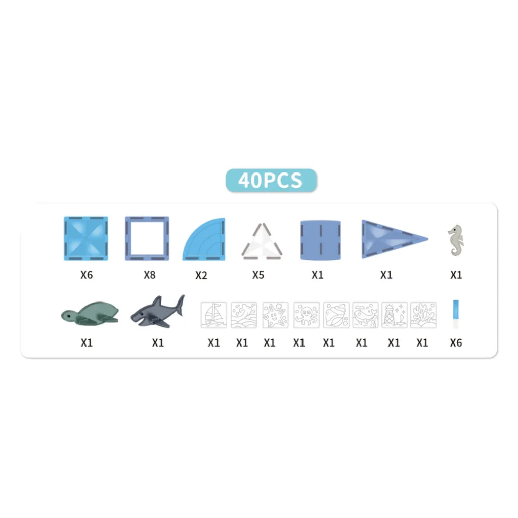 Klocki magnetyczne Ocean przezroczyste 40 el., od 3 lat