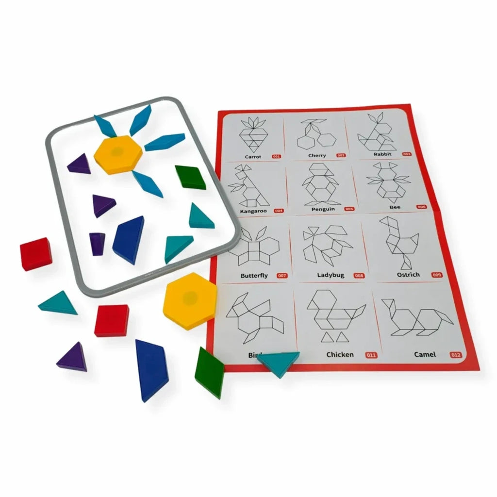 Klocki magnetyczne Tangram 20 el. układanka Z tablicą, od 3 lat