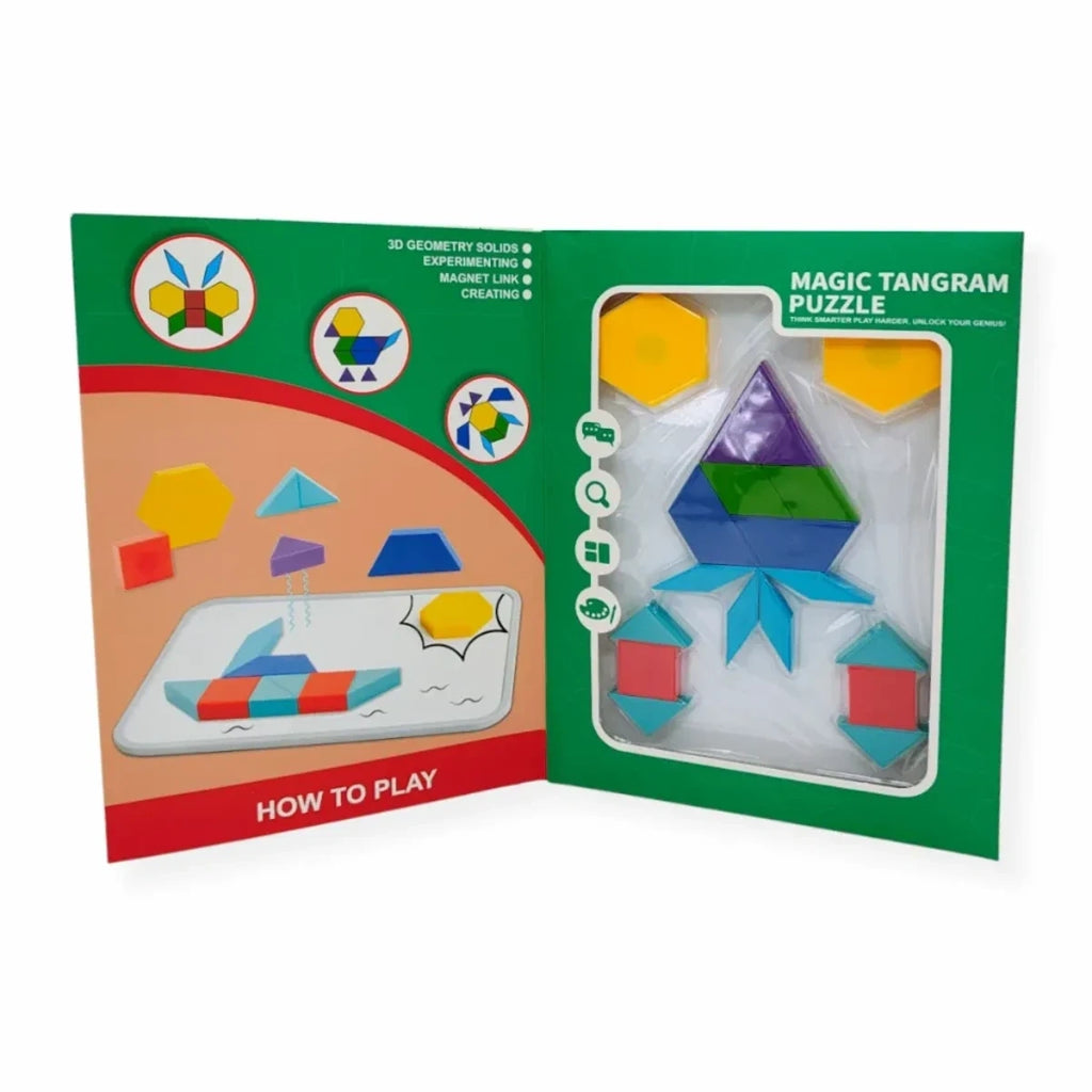 Klocki magnetyczne Tangram 20 el. układanka Z tablicą, od 3 lat
