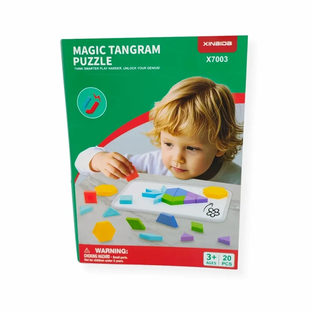 Klocki magnetyczne Tangram 20 el. układanka Z tablicą, od 3 lat