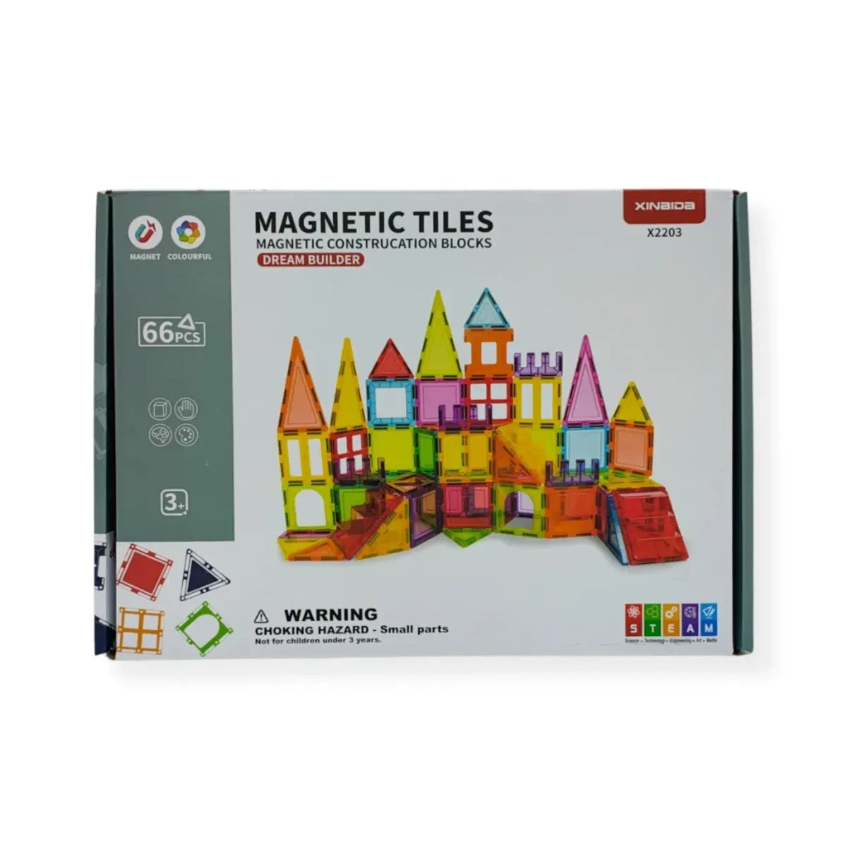 Klocki magnetyczne XL 66 el. Magnetic Tiles, od 3 lat