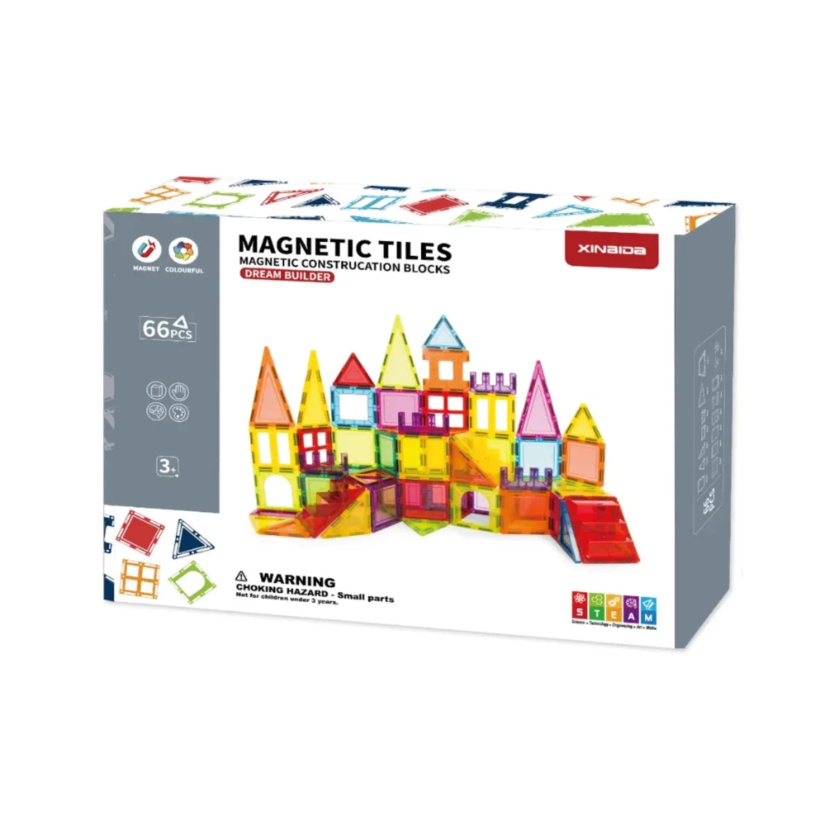 Klocki magnetyczne XL 66 el. Magnetic Tiles, od 3 lat