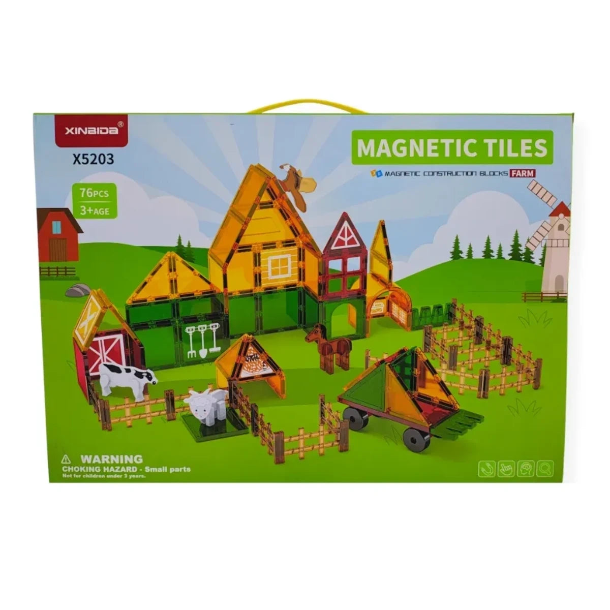 Klocki magnetyczne farma 76 el. Magnetic Tiles, od 3 lat