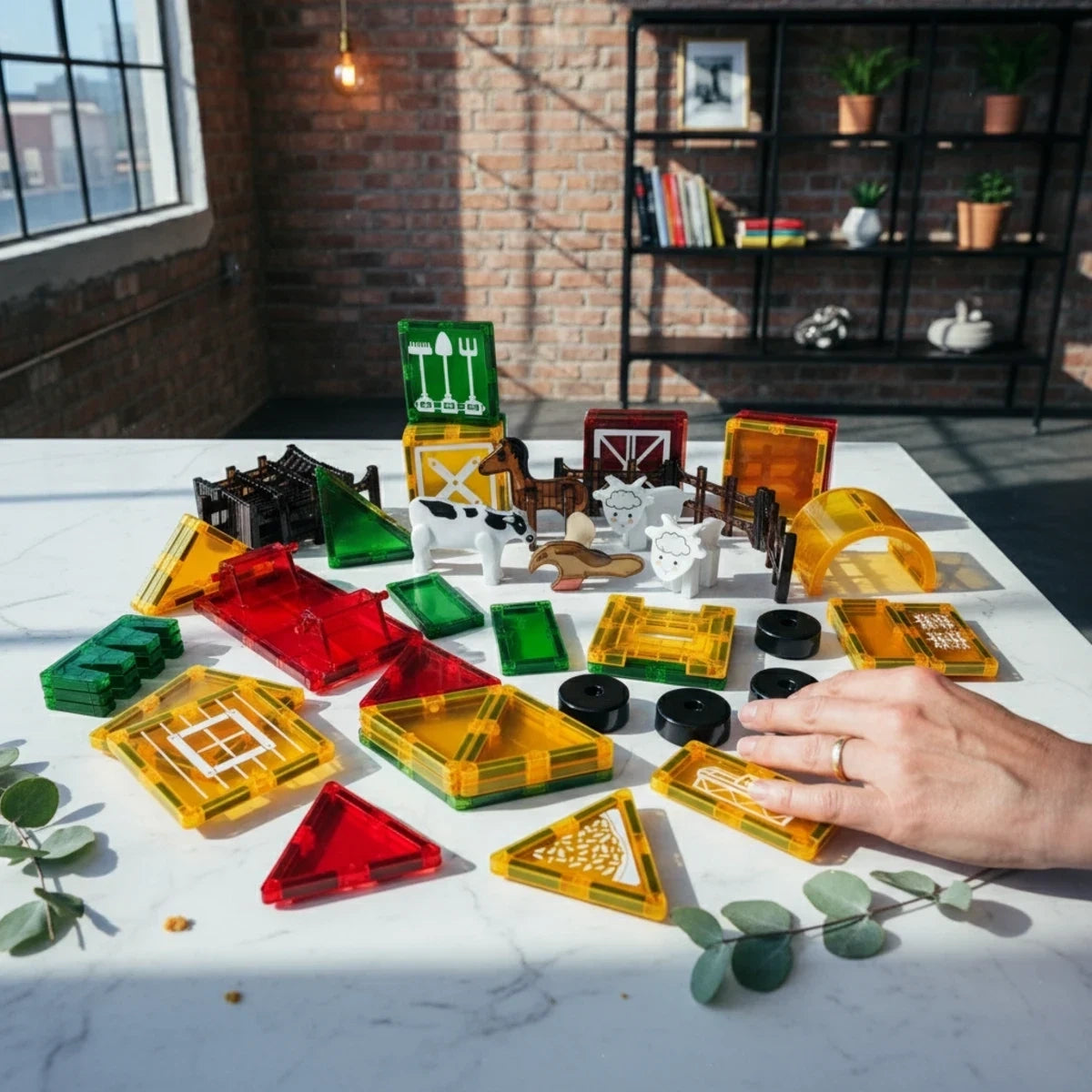 Klocki magnetyczne farma 76 el. Magnetic Tiles, od 3 lat