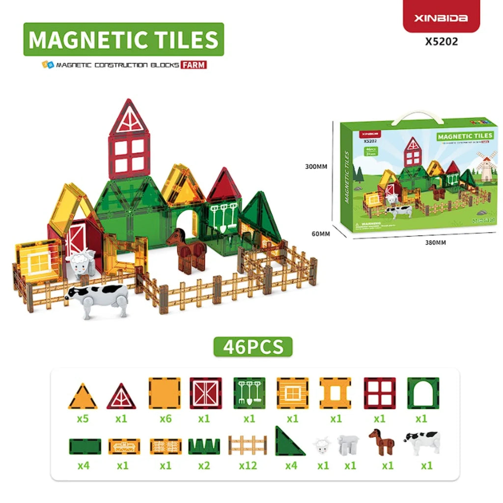 Klocki magnetyczne farma 76 el. Magnetic Tiles, od 3 lat