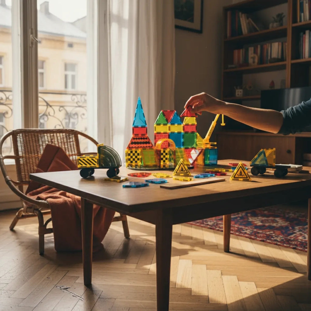 Klocki magnetyczne plac budowy 50 el. przezroczyste Magnetic Tiles, od 3 lat