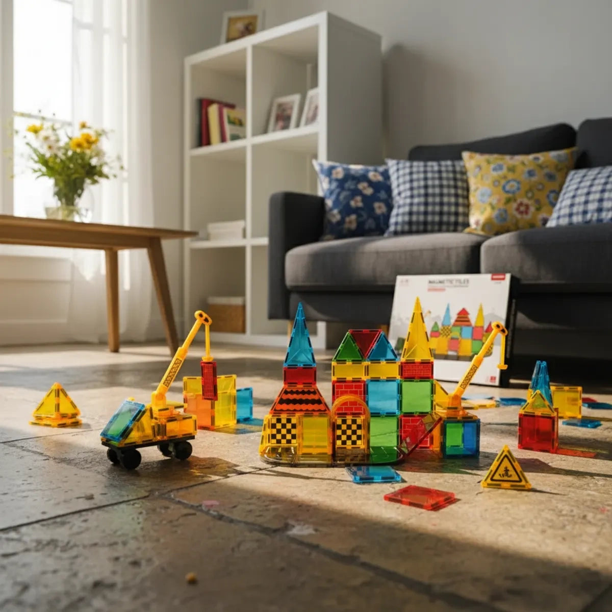 Klocki magnetyczne plac budowy 50 el. przezroczyste Magnetic Tiles, od 3 lat