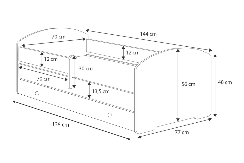 Łóżko dziecięce Luk z szufladą i barierką 140×70 cm Gol