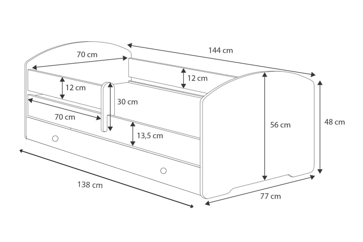Łóżko dziecięce Luk z szufladą i barierką 140×70 cm Gol
