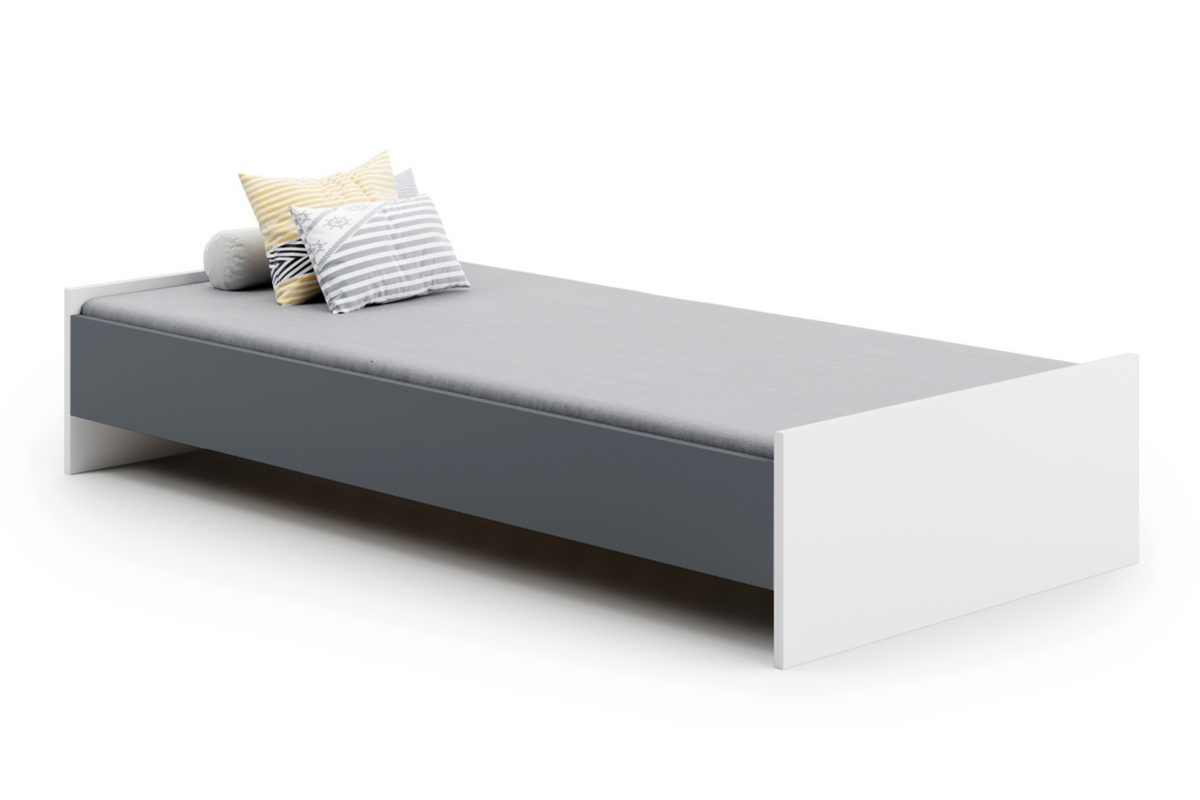Łóżko młodzieżowe Karo 190×90 cm – Białe / Szare