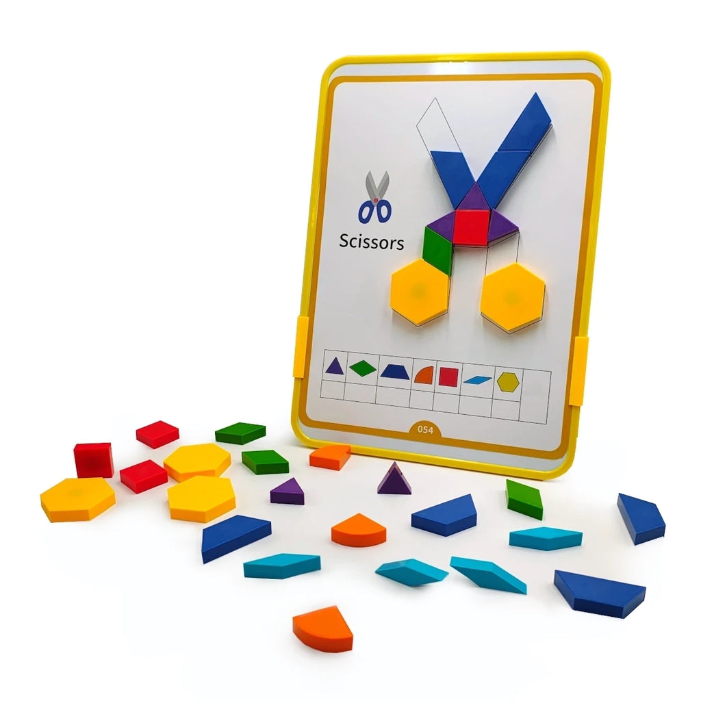 Magnetyczna mozaika Tangram z tablicą 128 el. + karty pracy, od 3 lat