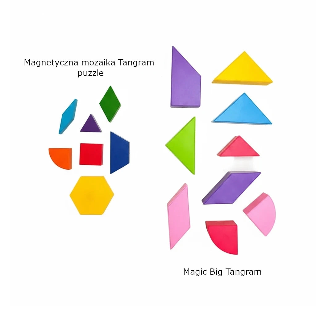 Magnetyczna mozaika Tangram z tablicą 128 el. + karty pracy, od 3 lat