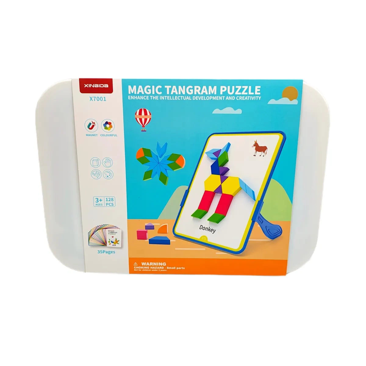 Magnetyczna mozaika Tangram z tablicą 128 el. + karty pracy, od 3 lat