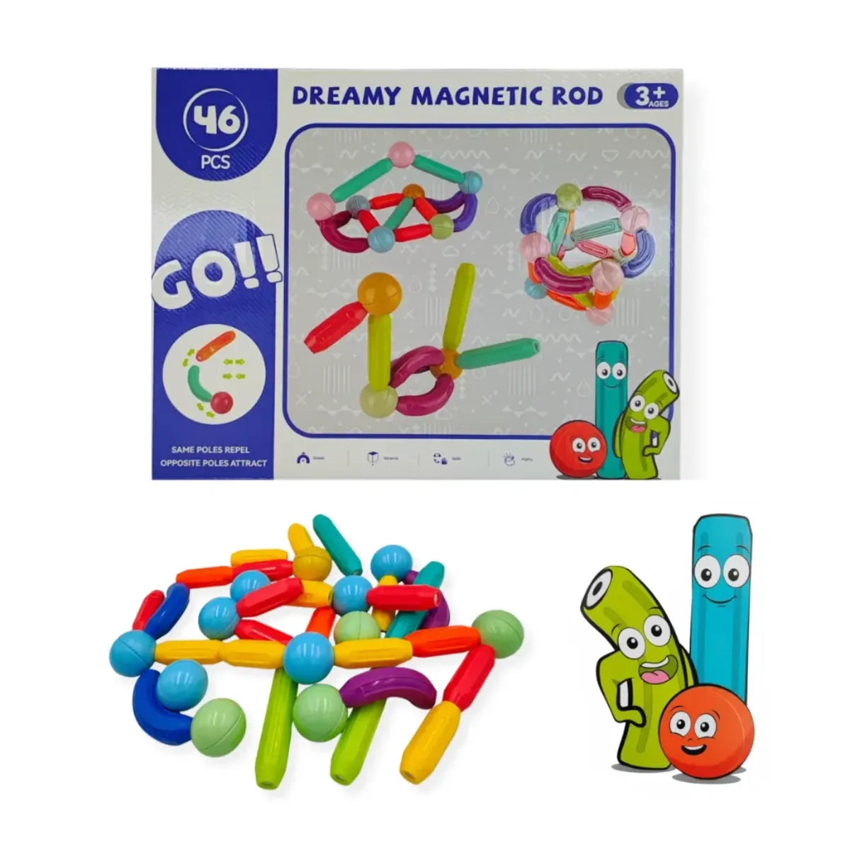 Magnetyczne pałeczki i kulki 46 el., od 3 lat