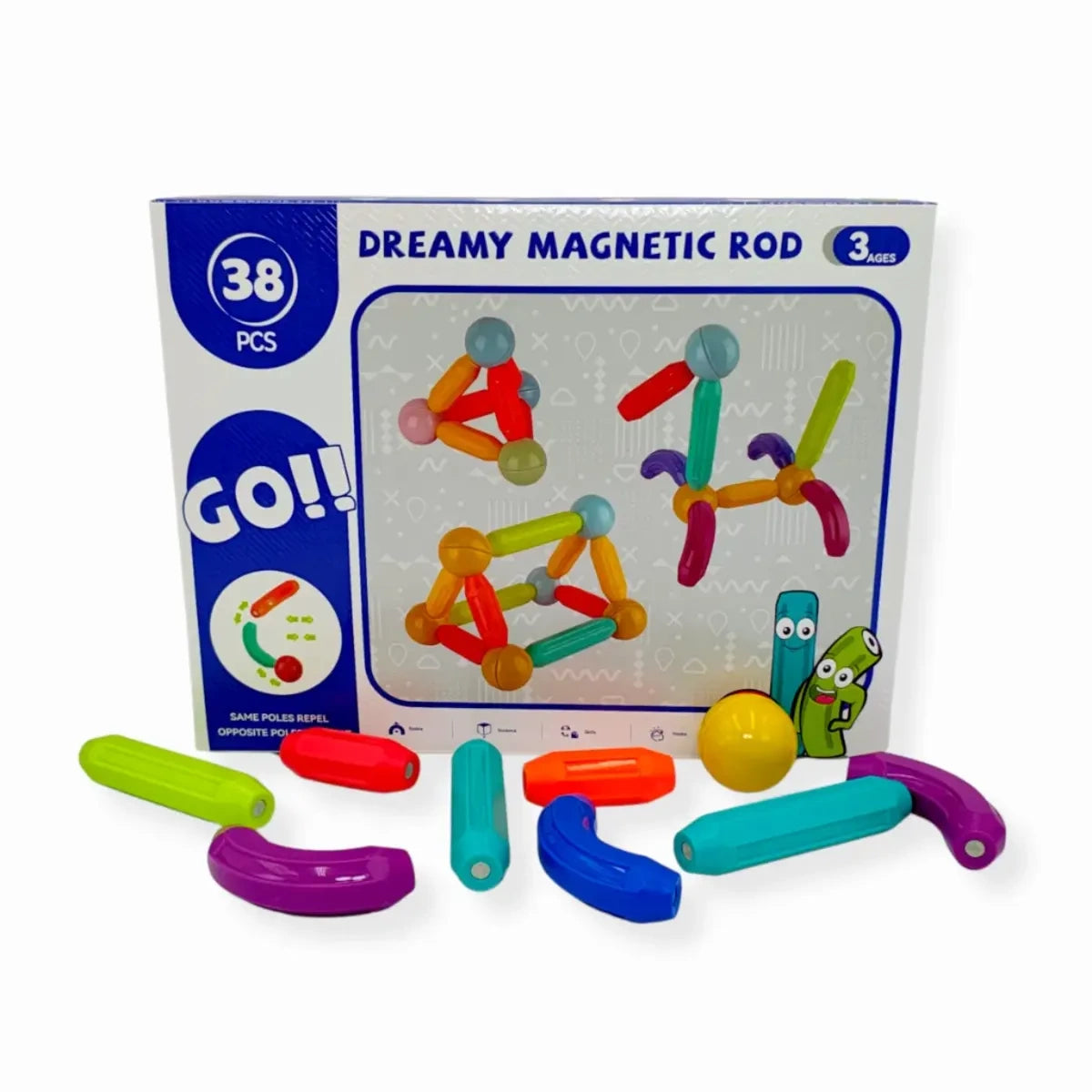 Klocki magnetyczne Magnetyczne pałeczki i kulki konstrukcyjne 38 el., od 3 lat