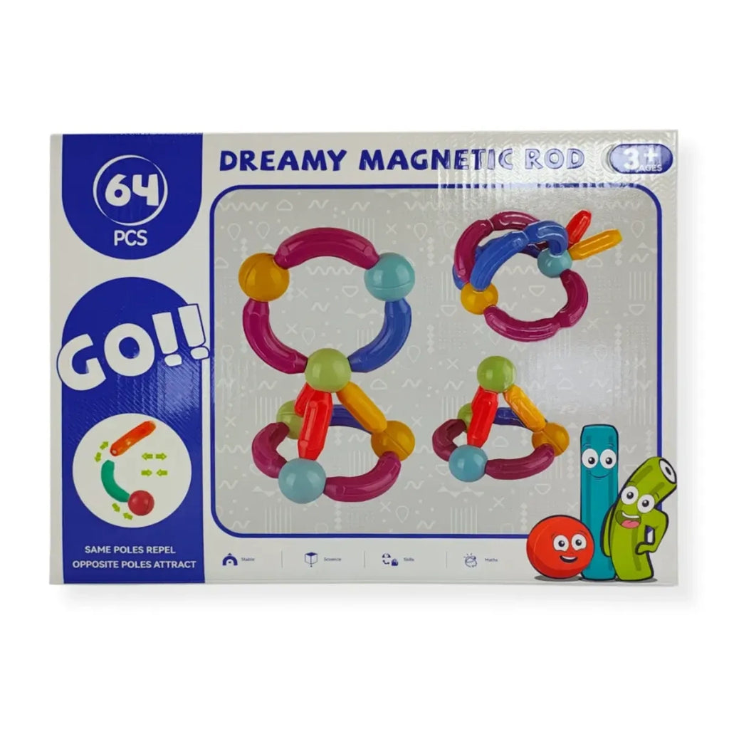 Magnetyczne pałeczki i kulki konstrukcyjne 64 el. Dreamy, od 3 lat