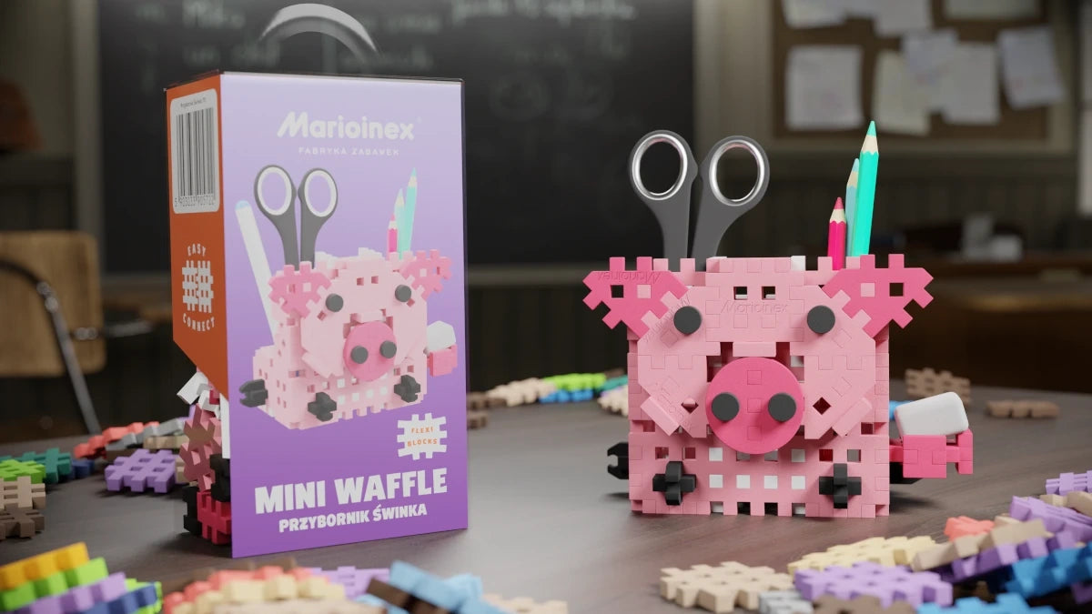 Klocki 70 el. Mini Waffle Przybornik Świnka, od 3 lat